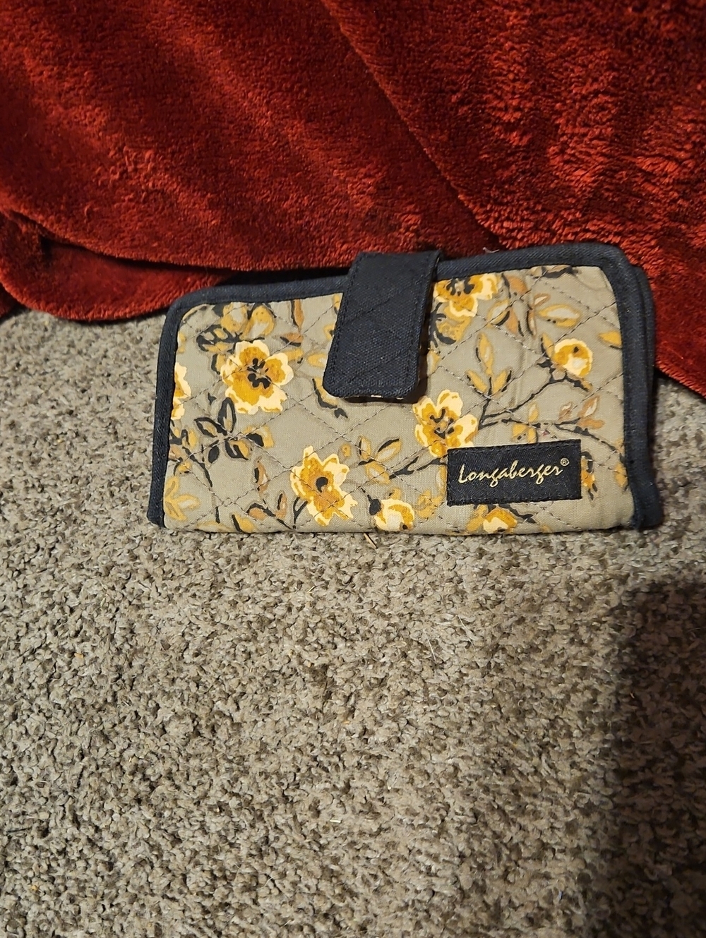 Longaberger Quilted Floral Wallet in Yellow and Gray with Black Trim